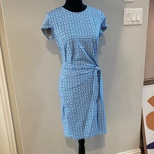 J. McLaughlin Sky Blue and White Patterned Midi Dress